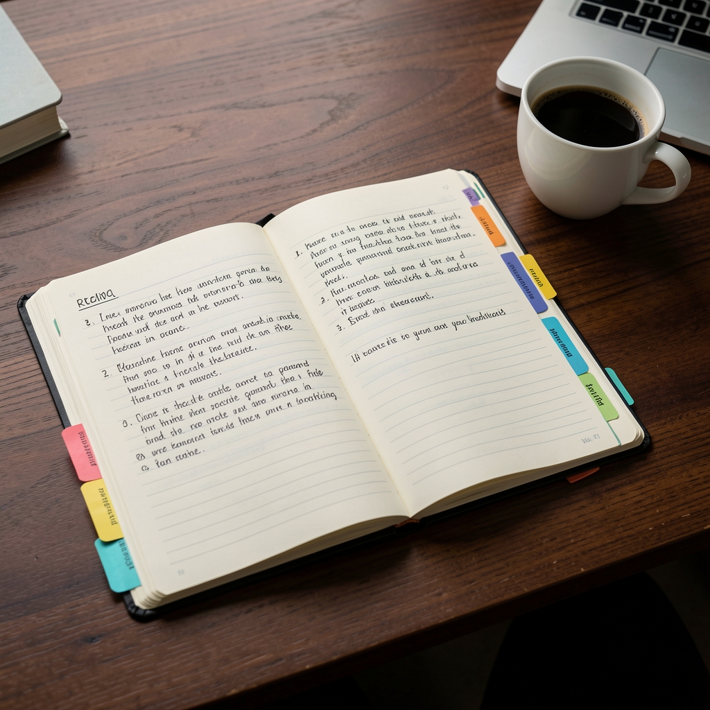 Seasonal ingredients arranged for a recipe observation alongside a handwritten field notes journal on a rough linen surface